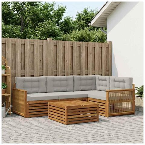Set di divani da esterno 5 pcs Naturale e Grigio Chiaro - Foto 2