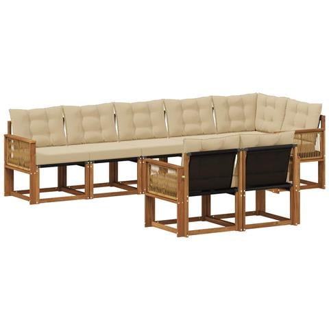 Set di divani da esterno con cuscino 8 pcs Naturale e Beige - Foto 1