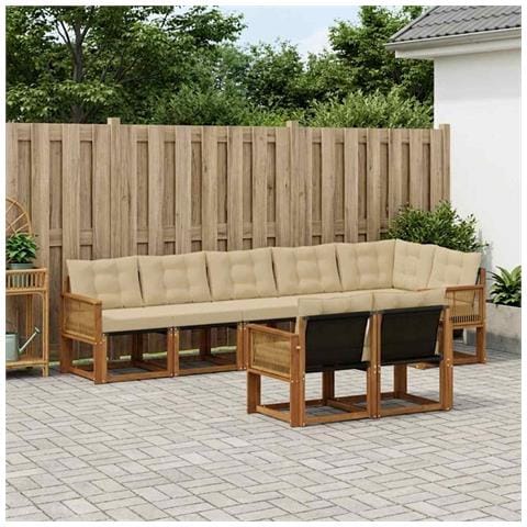 Set di divani da esterno con cuscino 8 pcs Naturale e Beige - Foto 2