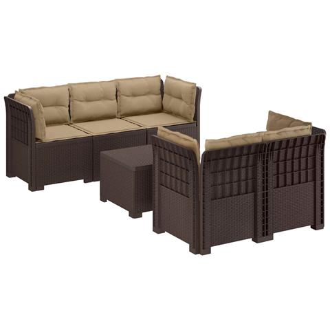 Divano da Giardino 5 Posti con Cuscini Stile Rattan PP Marrone - Foto 1