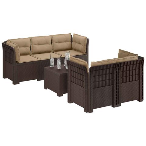 Divano da Giardino 5 Posti con Cuscini Stile Rattan PP Marrone - Foto 2