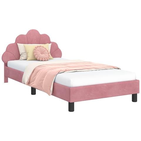 Struttura letto bambini con testata Rosa 80 x 200 cm Velluto - Foto 1