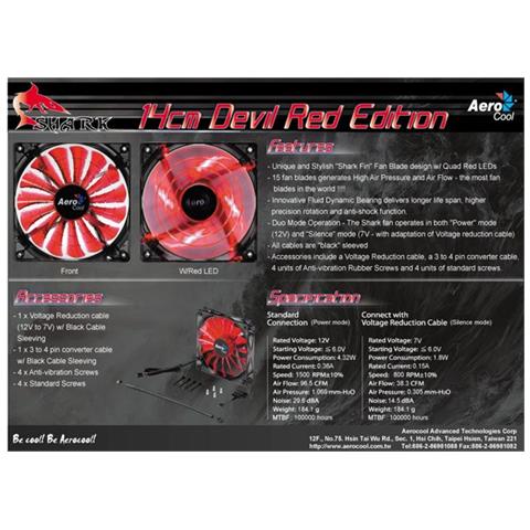 Shark Fan Devil Red Edition 14cm, Ventilatore, Computer case, 14 cm, Nero, Rosso, Trasparente, 0,15A, 7V - Foto 8
