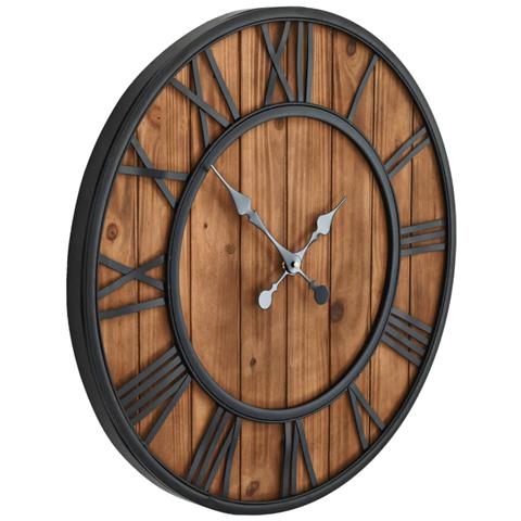 Orologio Da Parete Vintage Al Quarzo Legno E Metallo 60 Cm Xxl - Foto 2