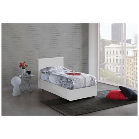 Letto contenitore Singolo Anna, Made in Italy, Letto con rivestimento in ecopelle, Apertura laterale, con materasso cm 80x190 incluso, Bianco - Foto 1