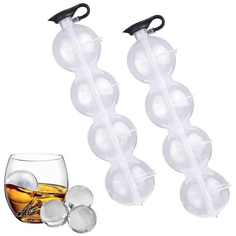 HTN Mini Vassoi Di Stampi Per Cubetti Di Ghiaccio Rotondo Per Whisky Maker Sfera A 4 Buche Stampi Fai Da Te Per Cocktail Succo Festa Bar (2 Pezzi)