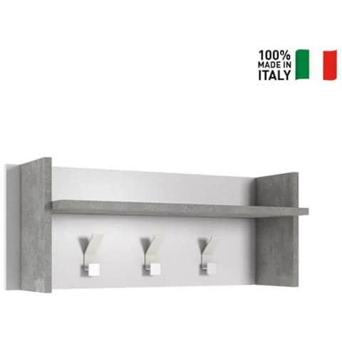 Pannello Appendiabiti Con Ampio Ripiano E 3 Ganci Bianco Cemento - Foto 1