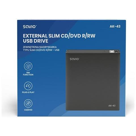 AK-43 Lettore Ottico Esterno Slim DVD±R /RW Nero - Foto 2