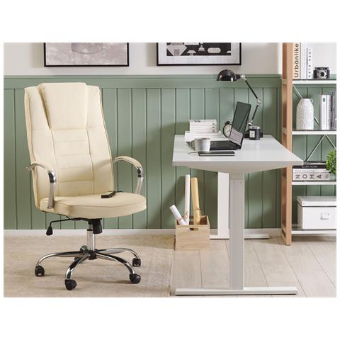 Poltrona Massaggiante Con Riscaldatore Grandeur Pelle Sintetica Beige - Foto 1