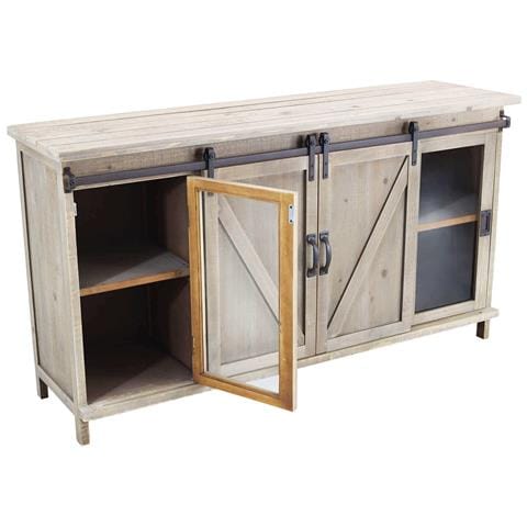 Mobile Credenza Madia Da Interno Soggiorno In Acciaio E Legno Con 2 Ante Centrali Scorrevoli E 2 Ante Laterali Battenti Linea Industrial - Foto 2