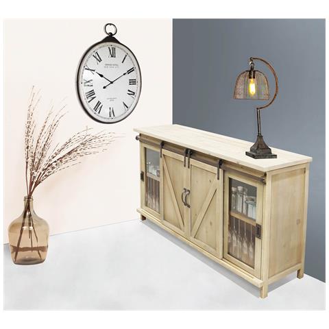 Mobile Credenza Madia Da Interno Soggiorno In Acciaio E Legno Con 2 Ante Centrali Scorrevoli E 2 Ante Laterali Battenti Linea Industrial - Foto 8