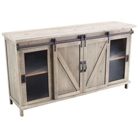 Mobile Credenza Madia Da Interno Soggiorno In Acciaio E Legno Con 2 Ante Centrali Scorrevoli E 2 Ante Laterali Battenti Linea Industrial - Foto 1