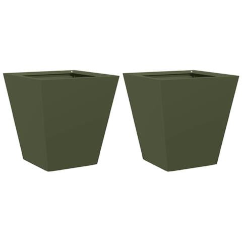 Fioriere da Giardino 2 pz Verde Oliva 30x30x30 cm in Acciaio - Foto 1