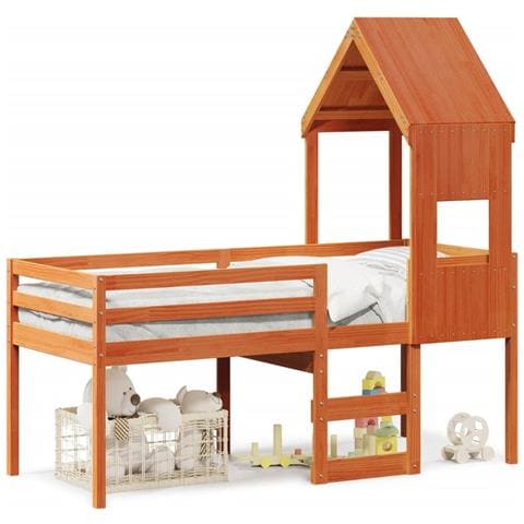 Letto A Soppalco Con Tetto Cera 90x190cm Legno Massello Di Pino - Foto 2