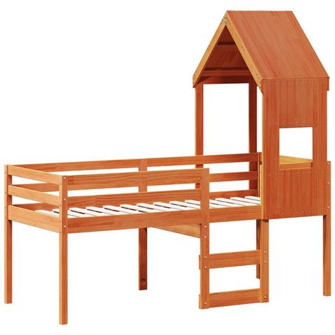 Letto A Soppalco Con Tetto Cera 90x190cm Legno Massello Di Pino - Foto 3