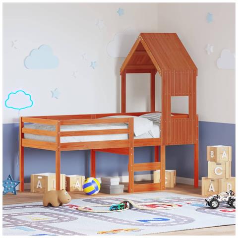 Letto A Soppalco Con Tetto Cera 90x190cm Legno Massello Di Pino - Foto 1