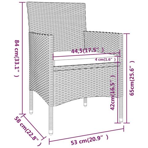 Set Sedie da Giardino con Poggiapiedi 4 pz in Polyrattan Grigio - Foto 2