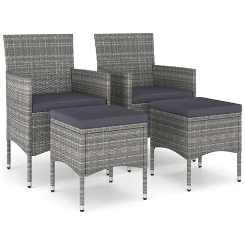 Set Sedie da Giardino con Poggiapiedi 4 pz in Polyrattan Grigio - Foto 1