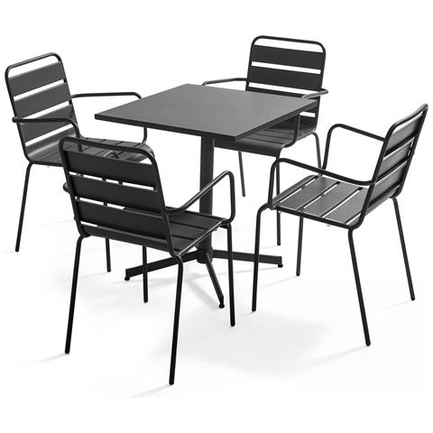 Oviala Set Giardino Palavas - Tavolo Rettangolare 180x90 Cm E 8 Sedie Impilabili In Acciaio, Grigio Antracite, Antiruggine