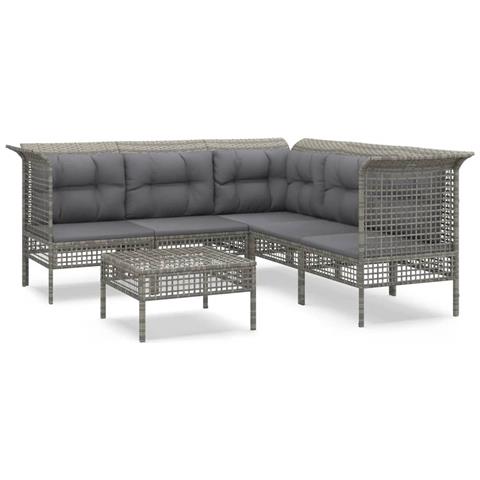 Set Divani da Giardino 6 pz con Cuscini in Polyrattan Grigio - Foto 1