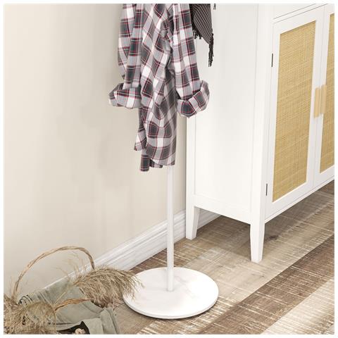 Appendiabiti da Terra Autoportante con 6 Ganci a Disco in Acciaio e Base in Ardesia, Bianco - Foto 6