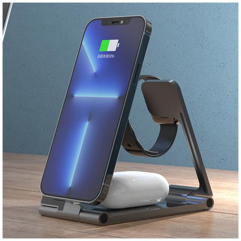 Base Di Carica Pieghevole 5 In 1. Base Magsafe 15w, Caricabatterie Apple Watch E Base Qi. Funzione Stand Doppio. - Foto 7