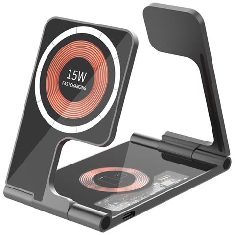 Base Di Carica Pieghevole 5 In 1. Base Magsafe 15w, Caricabatterie Apple Watch E Base Qi. Funzione Stand Doppio. - Foto 1