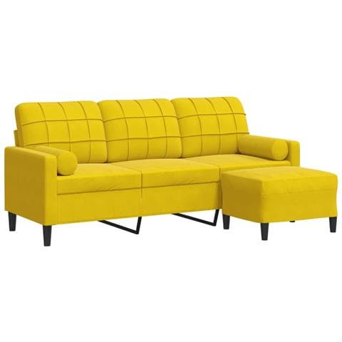 Divano A 3 Posti Con Poggiapiedi Giallo 180cm In Velluto - Foto 2