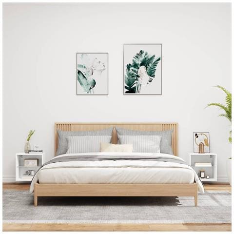 Comodini Con Luci Led A Parete 2pz Bianchi - Foto 2