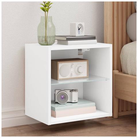 Comodini Con Luci Led A Parete 2pz Bianchi - Foto 8