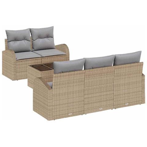 Set di divani da giardino a 6 pezzi con cuscini beige in polyrattan - Foto 1