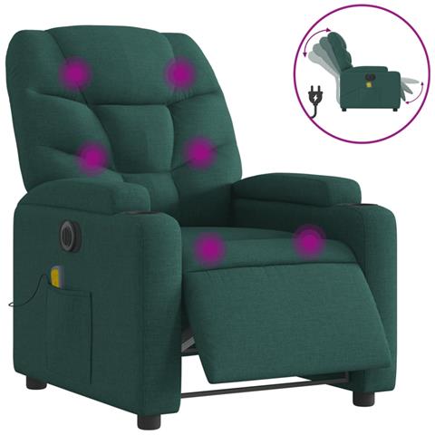 Poltrona Massaggiante Reclinabile Elettrica Verde Scuro Tessuto - Foto 1