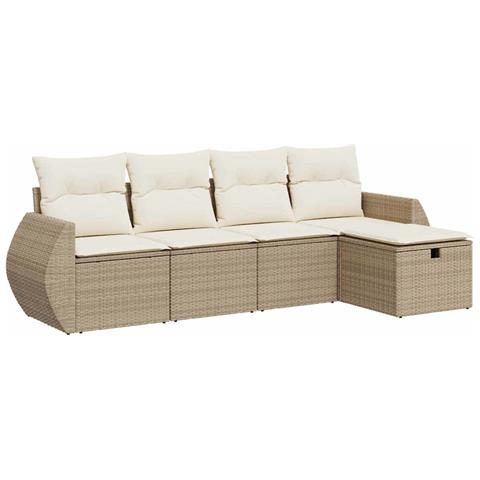 Set Divano da Giardino 5 pz con Cuscini Beige in Polyrattan - Foto 1
