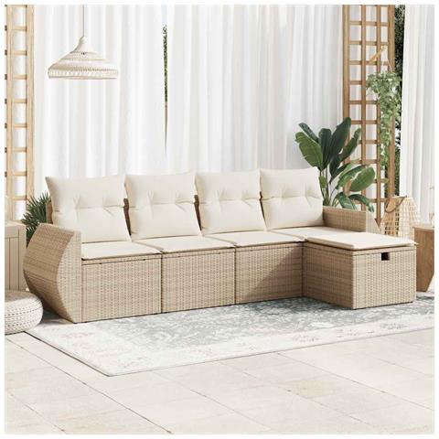 Set Divano da Giardino 5 pz con Cuscini Beige in Polyrattan - Foto 2
