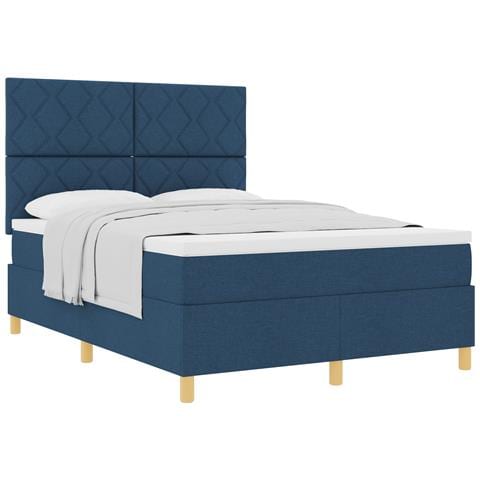 Letto con Rete a Doghe Blu 140x190 cm Tessuto - Foto 1