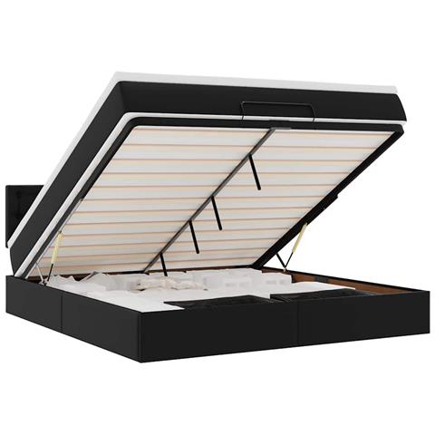 Pouf Letto con Materassi e LED Nero 180x200cm Similpelle - Foto 1