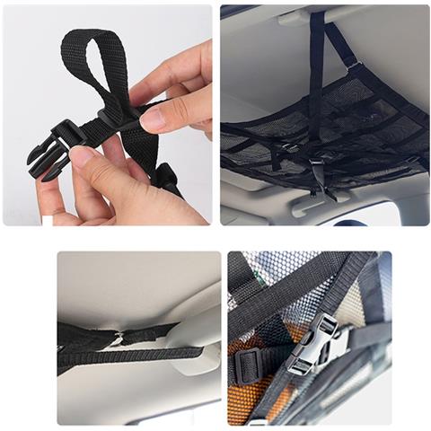 Rete Di Stoccaggio Per Tetto Auto A Doppio Strato 90x65 Cm, Compatibile Con Accessori Auto, Rete Portaoggetti Nera Resistente In Poliestere E Rete - Foto 3