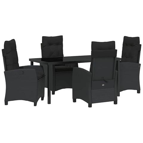 Set da Pranzo per Giardino 5 pcs Nero polyrattan - Foto 1