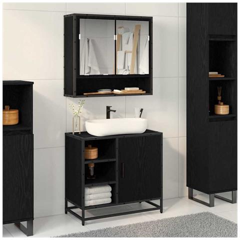 Armadio per Lavabo da Bagno Rovere nero 65 x 33 x 60 cm - Foto 2