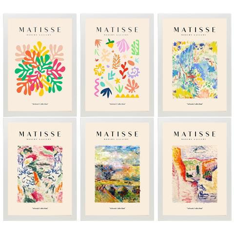 Set Di 6 Stampe Künstlerischen Illustrationen Von Henri Matisse Landschaften Sammlung Von Dekorations Gemälden Im Kunstgalerie Stil Weißer Rahmen A3 Cornice Bianca - Foto 1