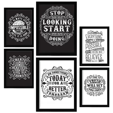 Set Di 6 Stampe Citazioni Rustiche Motivazionali, Dipinti Decorativi Estetici Per Il Tuo Soggiorno, Camera Da Letto, Casa A3 & A4 Cornice Nera - Foto 1