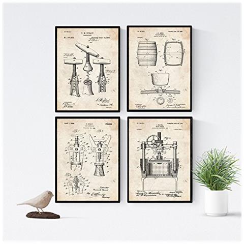 Set Di 4 Stampe Brevetto Cavatappi Manifesti Con Invenzioni E Vecchi Brevetti Poster Disegni Brevetti Invenzioni Famosi Disegni Cornice Nera A4 - Foto 1