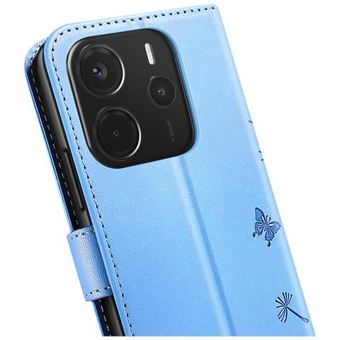Custodia A Portafoglio Per Redmi Note 14 4g Design Premium Fiori Farfalla, Blu Chiaro - Foto 5