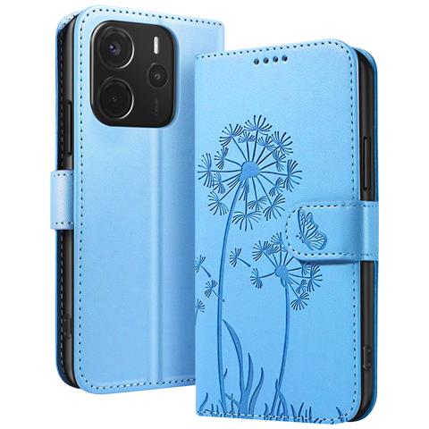 Custodia A Portafoglio Per Redmi Note 14 4g Design Premium Fiori Farfalla, Blu Chiaro - Foto 1