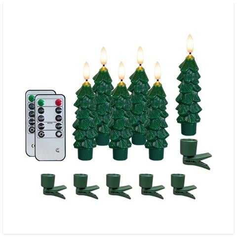 Set Di Candele Led Senza Fiamma Albero Di Natale (6 Pezzi) - Telecomando, Verde, 13cm - Foto 1