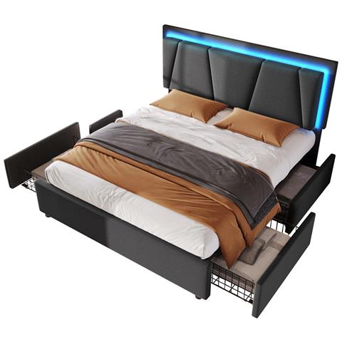 Letto Moderno Con Led Integrato, Testiera Regolabile E 4 Cassetti Organizzati - Foto 1