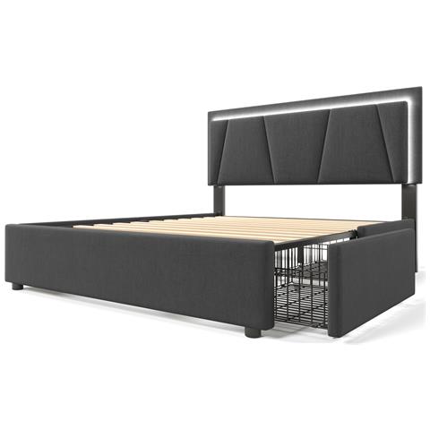 Letto Moderno Con Led Integrato, Testiera Regolabile E 4 Cassetti Organizzati - Foto 2