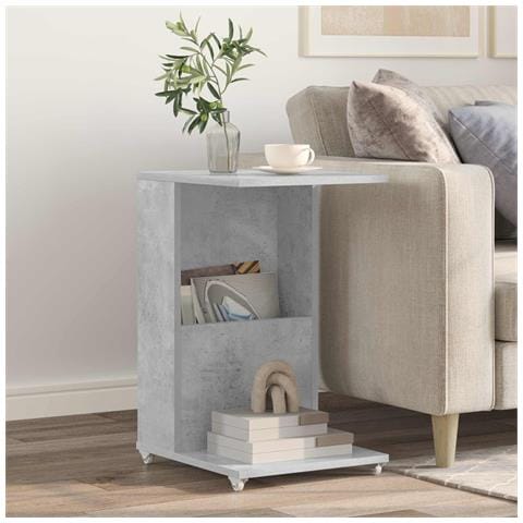 Tavolo laterale con ruota Grigio cemento 40 x 35 x 60 cm - Foto 2