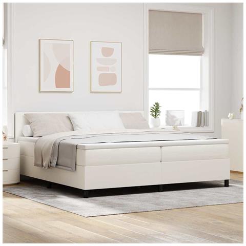 Letto a Sorgente LED con testiera Crema e Bianco 200 x 200 cm - Foto 2