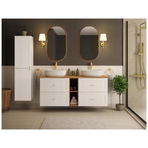 Mobile sottolavabo da 80 cm Kaschmir, Lavabo sospeso, Piano di lavoro effetto marmo bianco - Foto 2